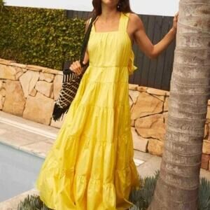 Aje Solstice Tiered Tie Bow Maxi Dress Daisy Yellow Size 10 (Medium)